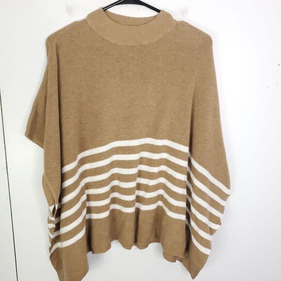 J Crew Sweater Womens One Size Poncho Striped Neutral Mock Neck Minimalist - Picture 1 of 9